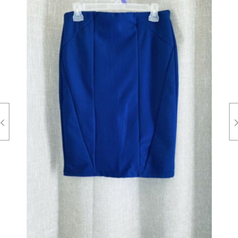 Contempo Casuals Large Blue Ribbed Pencil Skirt Womens Stretchy Knee-Length L